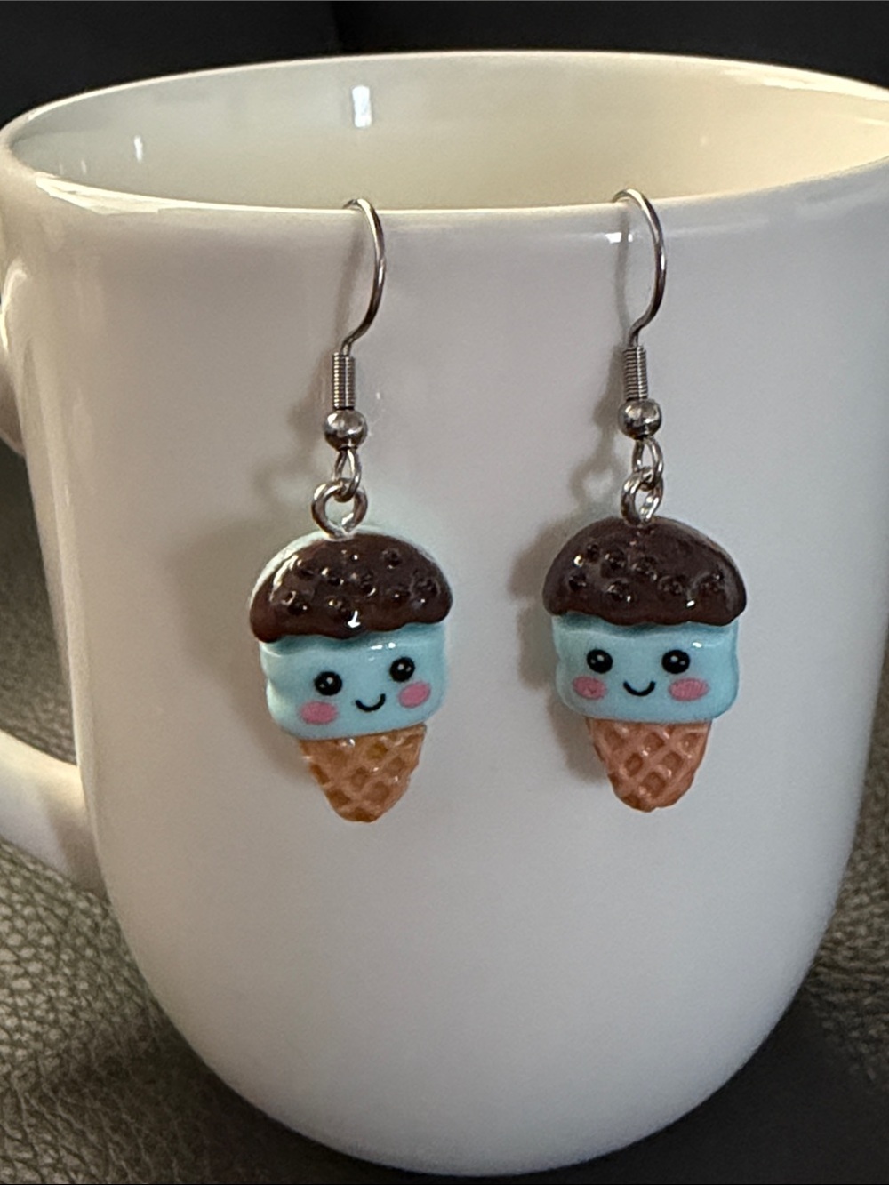 Blue Ice Cream Cone Earrings Summer Novelty Jewelry